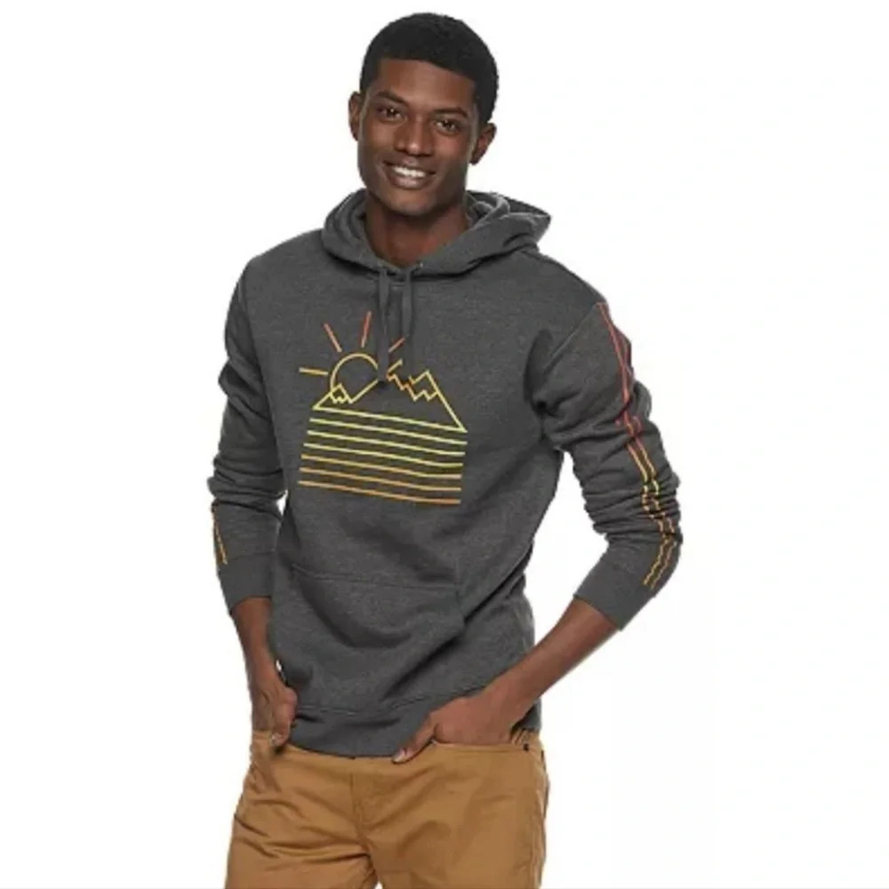 Urban Pipeline Grey Hoodie with Mountain Sunset Graphic size Medium